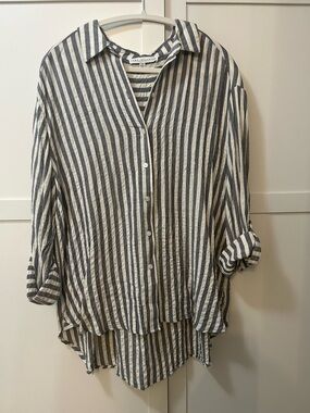 Striped Relaxed Fit Button-Up Tunic Shirt